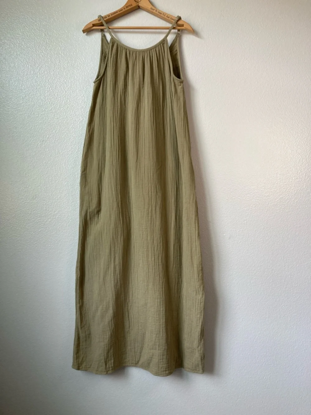 Quince Organic Cotton Gauze Sleeveless Maxi Dress with Pockets in Artichoke sz M - Picture 2 of 8